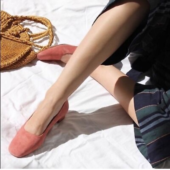 BY FAR Shoes - By Far Romy Blush Pink Suede Low Block Heel. Size 39.